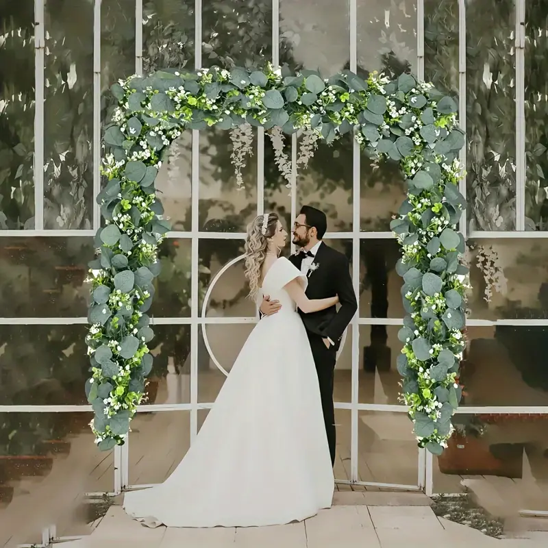 5PCS Simulate the eucalyptus garland, featuring white flowers, 5.9 feet/ 180 centimeters tall eucalyptus leaf sedum garland, artificial green vines, suitable for wedding party home decoration, office decoration, summer decoration