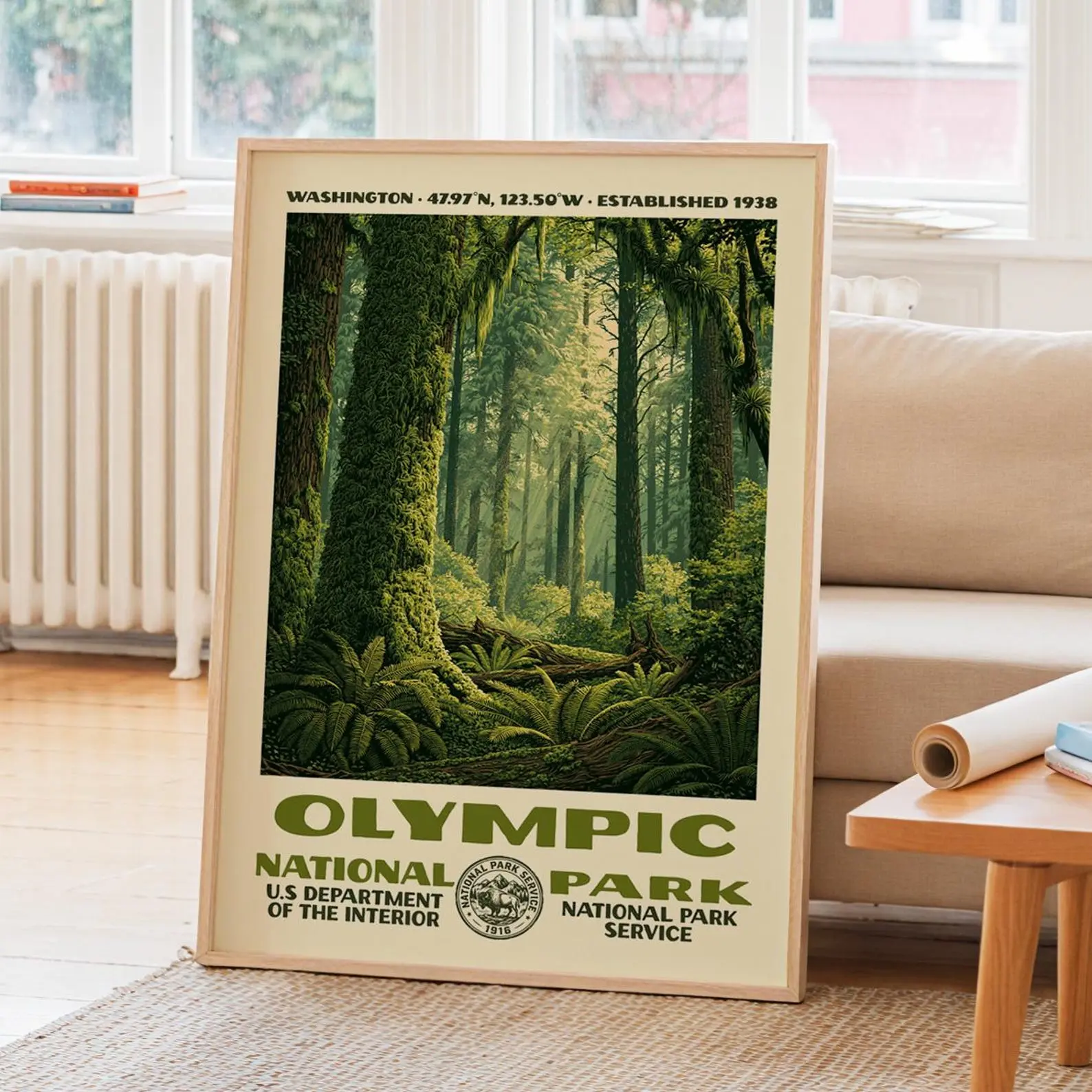 Olympic National Park Glossy Poster | Vintage WPA Landscape Wall Art | Retro Travel Decor