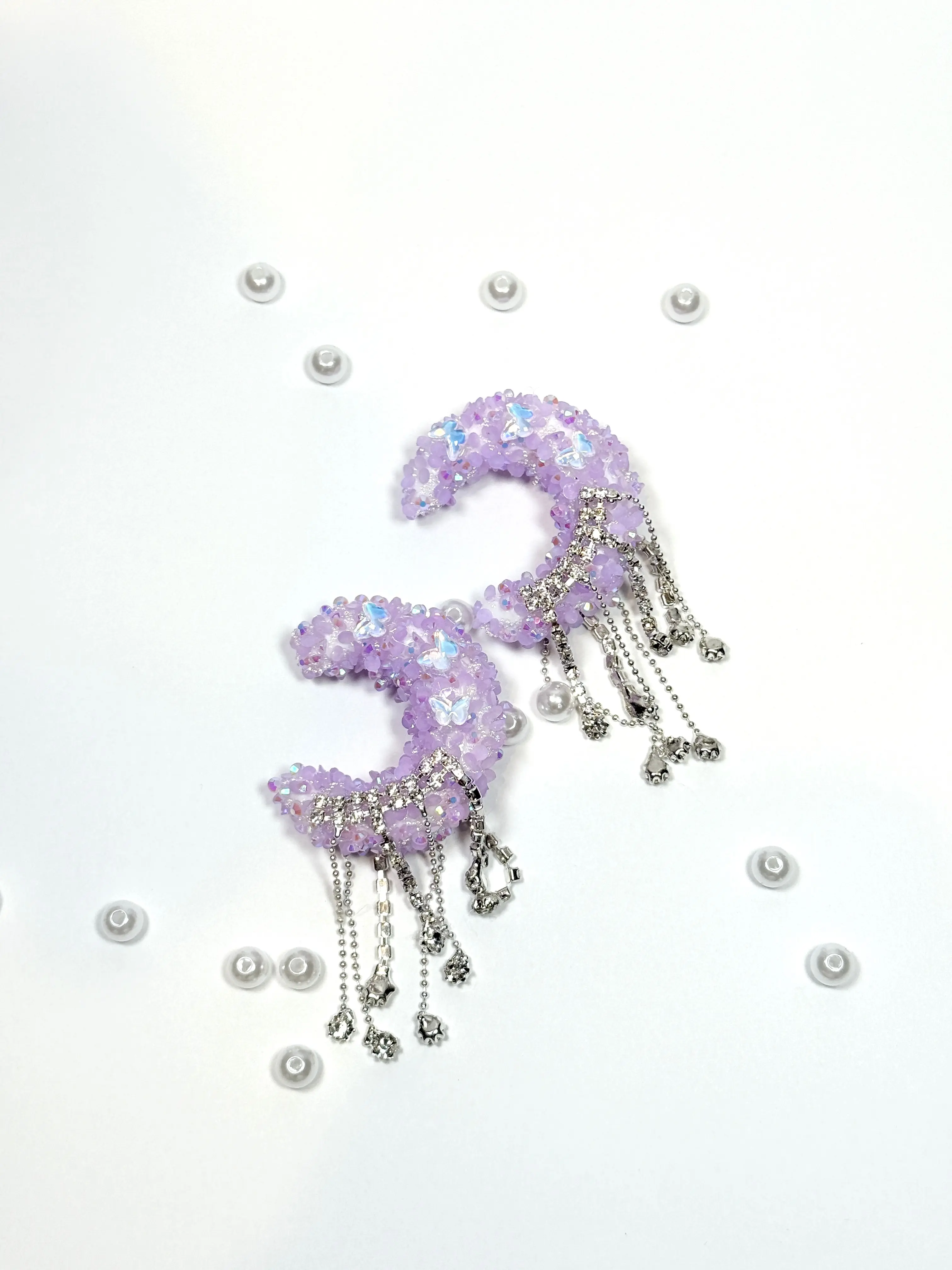 Moon DIY design Crystal Pendant half Rhinestones shine Beading Material Necklace Bracelet Craft Adding Dreamy Sparkling Touch DIY Diamond bead shop phone charm silicone pick fancy  beads pen sale