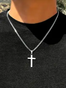 Punk Style Cross Pendant Necklace for Men, Faith Necklace, Religious Jewelry, Party Wear, Daily Fashion Accessory, Perfect Birthday Gift
