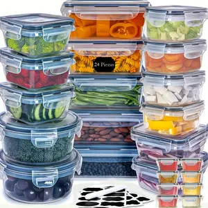 48 PCS Food Storage Containers with Lids (24Containers & 24 Lids) - Reusable Plastic Food Containers for Kitchen Storage and Organization BPA-Free Leakproof Meal Prep Container with Labels & Pen