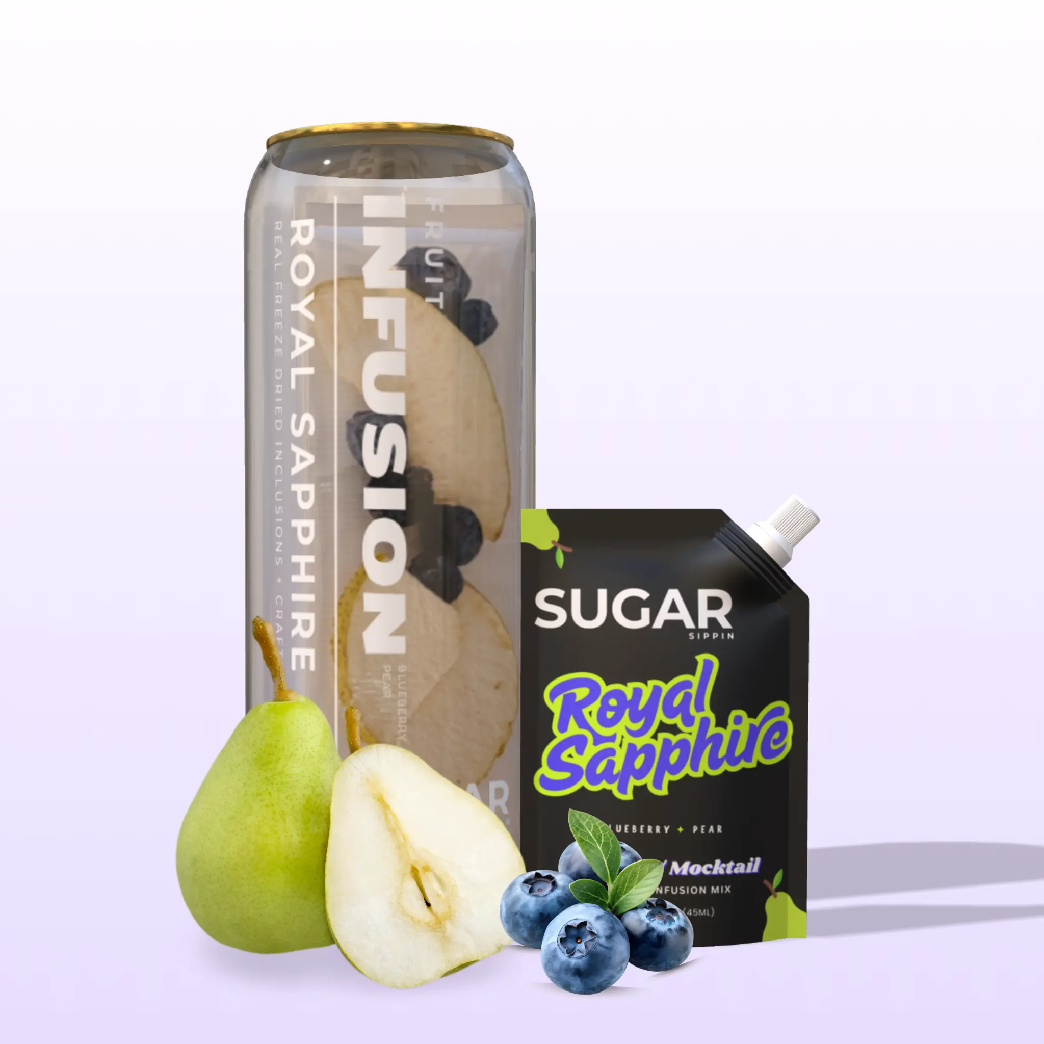 Royal Sapphire - Drink Kit with Premium Blueberry & Pear Fruit Syrup Mix + Freeze Dried Fruits + Reusable Can (330ml) for Cocktails or Mocktails