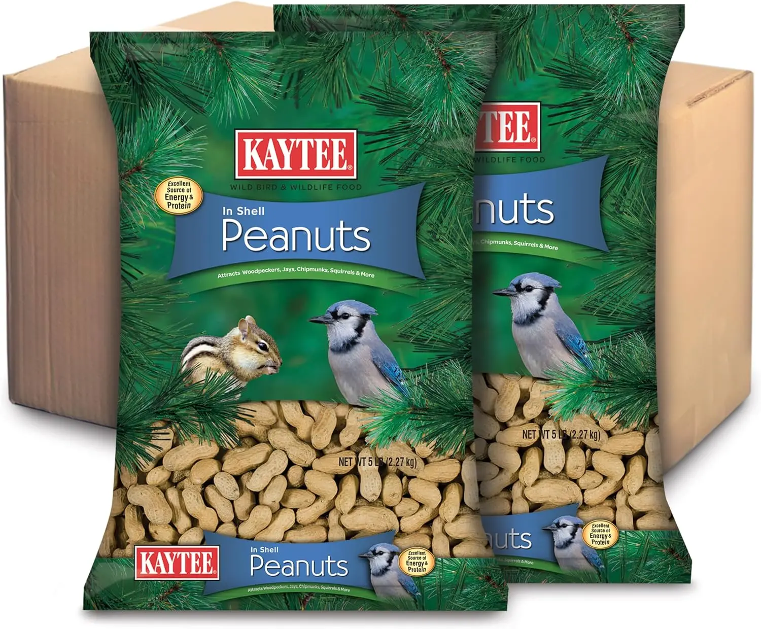 Kaytee In-Shell Whole Peanuts Bird Food for Cardinals, Blue Jays, Woodpeckers & Outdoor Wild Birds, 2 x 5 lb Bags