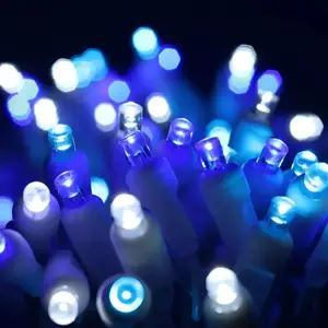 50 5mm ColorSplash Arctic Blue, Cool White, Teal LED Christmas Lights, 6" Spacing, White Wire