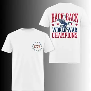 1776 Eagle Patriotic USA Graphic T-Shirt, Back To Back World War Champions Tee - American Revolutionary War Vintage Shirt