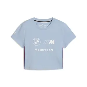 PUMA Womens Bmw M Motorsport Essentials Graphic Crew Neck Short Sleeve Casual Tops Casual - Blue