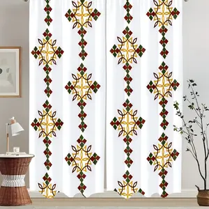 Bohemian style 2pcs digital printed diamond patterned decorative curtains, Window Curtain, made of polyester material, Translucent privacy protection, fade resistant, machine washable, pole bag hanging, suitable for bedroom and living room