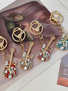 Creative Fashion Guitar Car Keychain Metal Instrument Model Bag Key Chain Pendant, Casual Style, Perfect Gift for Friends Teachers