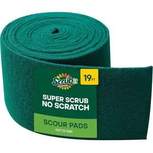 Scouring Pad Roll - 19 FT Green scrubbing Pads Roll - Non Scratch Dish Washing Scrubbers - Abrasive and Heavy Duty Pot Scrubber Roll for Kitchen, Pots, Pans, Oven, and Grill 19 FT X 6" x0.3"
