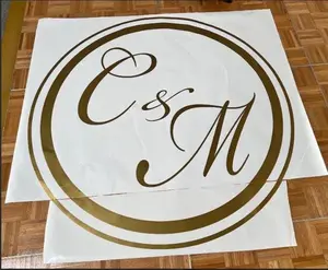 Custom Gold Chrome Dance Floor Decal Wrap Die-Cut Removable Vinyl with Transfer Tape Monogram Logo Sticker for Wedding Cricut Design Glossy White Finish Personalized Text & Logo
