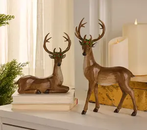 2-Piece Deer Figures with Holly by Valerie