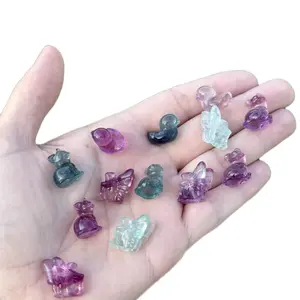 Ultra Mini Fluorite Rainbow Fluorite Crystal Carvings! Duck, Kitten and Fairy