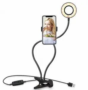 LED Selfie Ring Light for Live Adjustable Makeup Light-8cm Stand with Alloy Material 360-Degree Rotation & 10-Level Brightness Control for Smartphones up to 3.6 Inches USB Powered with 55-inch Cable