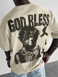 Men's Casual Short Sleeve Round Neck T-Shirt with Prayer Boy Graphic, Streetwear, Comfortable Fitted Design for Daily Wear, Perfect Religious Gift for Friends
