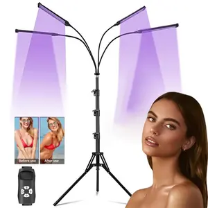 4-Heads 60W UV/IR Tanning Lamp with 360° Rotation & 432 LEDS - 460nm & 490nm Purple Light, USB-Powered Solarium Bed Light for Home, Salon, Spa - Adjustable Height, Portable Design, No Batteries/Battery-Powered Operation, Durable Plastic Construction