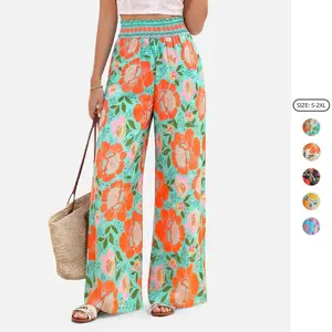 Imily Bela Wide Leg Pants Woman 2026 Summer Smocked Waist Floral Pant Resort Wear Spring Beach Vacation Clothes for Women