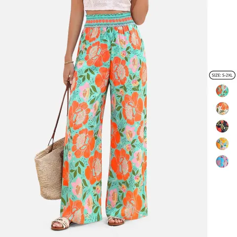 Imily Bela Wide Leg Pants Woman 2026 Summer Smocked Waist Floral Pant Resort Wear Spring Beach Vacation Clothes for Women