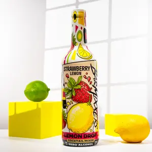 Cocktail Mixer Strawberry Lemon Drop Mixer 750 ML Zero Alcohol Cocktail Beverage with Ripe Strawberries & Zesty Lemons