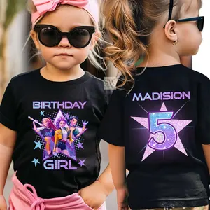 Custom Huntrix Birthday Girl Front Back Youth and Adult T-shirt, Personalized Name Age Kpop Demon Hunters Kids Tee, Cute Saja Girls Star Graphic Top, Humorous Youth Shirt Gift, Graphic Tee, Gift for Boys and Girls, Youth Clothing, Unisex Cotton Top