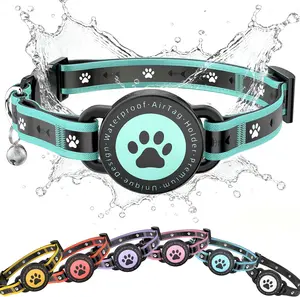 Airtag Cat Collar Breakaway, Reflective Cat Collar with AirTag Holder and Bell, Compatible with Apple Air Tag, Comfortable Padding, Adjustable, Durable (Turquoise, S)