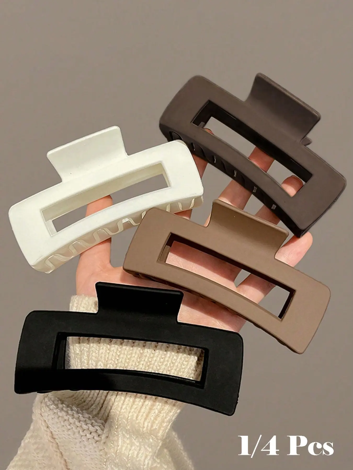4pcs-1pc-Women-Black-White-Brown-4-33in-11cm-Square-Plastic-Large-Hair-Clips-Fashionable-Elegant-Versatile-Minimalist-Style-Suitable-For-Daily-Party-Commute-Vacation-Hair-Claws-For-Styling-Washing-Make-Up-Outfit-Accessorizing-Hair Claws Set Hairclips