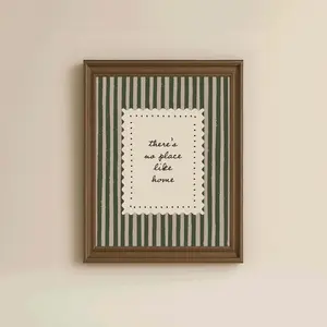 There’s No Place Like Home Wall Art  Green Stripe Handwritten Quote Print  Minimal Vintage Typography Decor