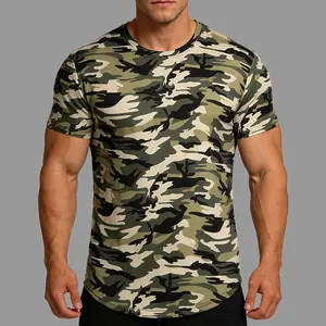 Men's Camo Print Athletic Apparel - Breathable, Moisture-Wicking, Lightweight Round Neck Short Sleeve Sporty Sports Tops for Running, Gym, Assorted Colors Workout Shirts