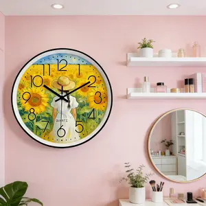 Artistic Sunflower Girl Wall Clock, Vintage Oil Painting Style Silent Quartz Clock, Bookshelf Wall Decor, Home Decoration