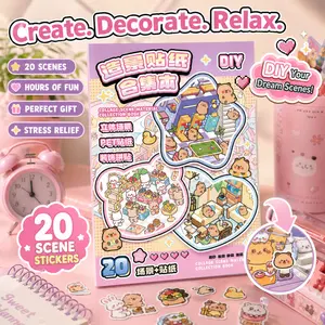 3D Scene Sticker Book 46pcs Set Cute Cartoon Creative Stickers for Scrapbooking & Journal Making DIY Decorative Stickers for Crafting