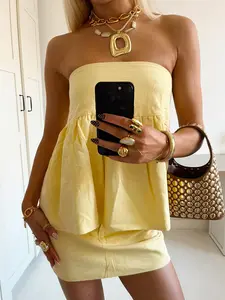 Cotton And Linen Tube Top & Skirt Set