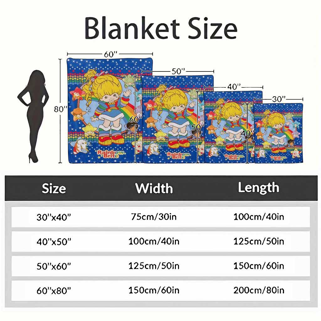 Rainbow Brite fleece blanket vibrant starthemed print cozy and super soft perfect for bedrooms movie nights camping trips and as a delightful gift for fans of classic animation.