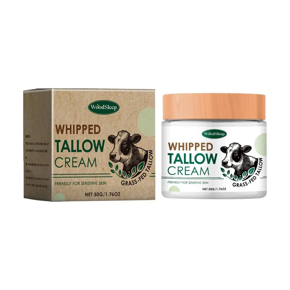 WoodSleep Whipped Tallow Cream 50g - Deep Moisturizing & Radiant Complexion - Soft Silky Texture Non-Sticky Formula for Dry Skin Care - Ideal Daily Peeling & Hydration