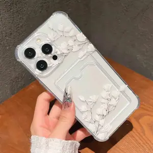 Flower Card Slot Phone Case, Full Coverage Camera Protection, Transparent TPU/for iPhone 17 Air/16 Plus/15 Pro Max/14 Pro/13/12/11, Suitable as a Gift for Friends, Girlfriends, Family/KBFS11