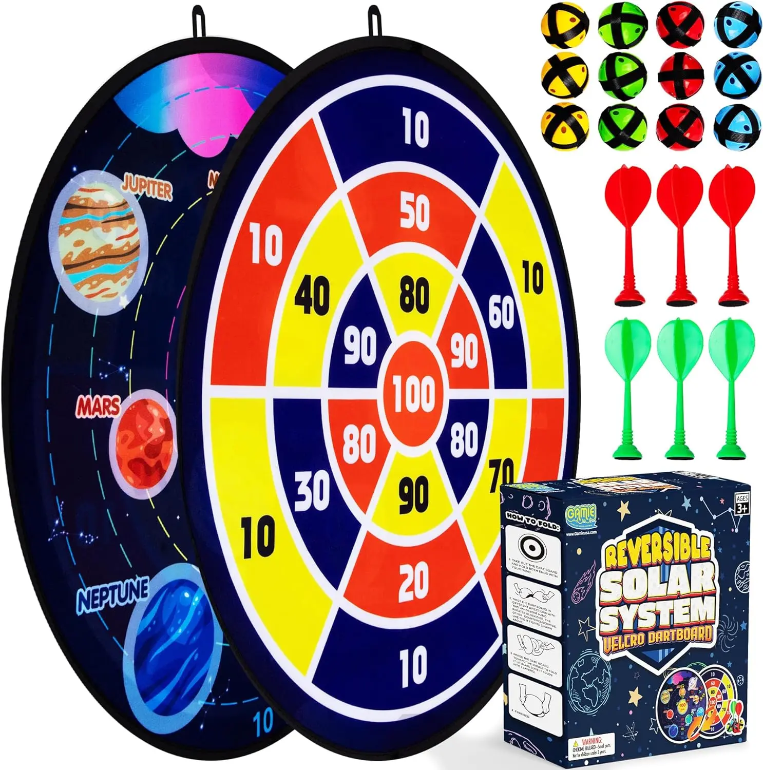 Kids' Large Reversible Velcro Dartboard Darts Gear - 12 Balls, 6 Darts, 2 Hanging Hooks