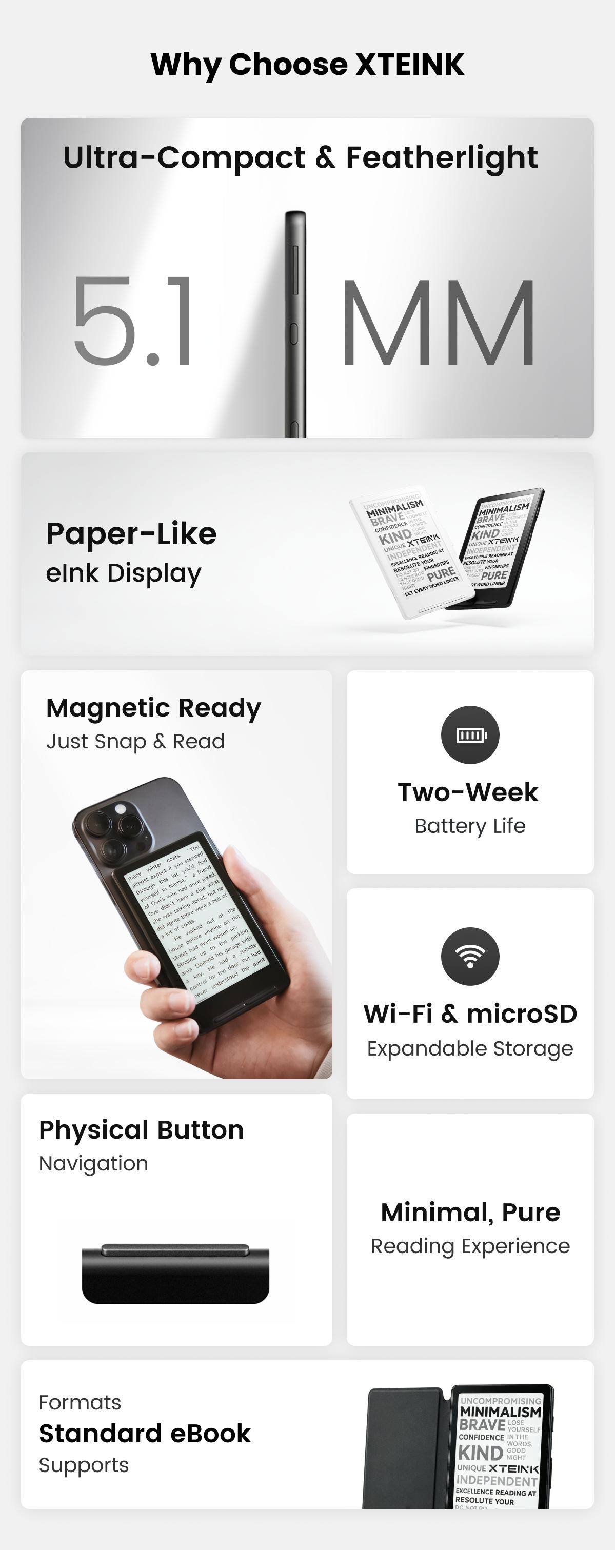 Xteink X3 Essential E-Reader Bundle - Bluetooth, Eye Care, Wireless Cells E-Reader with Space Black Case