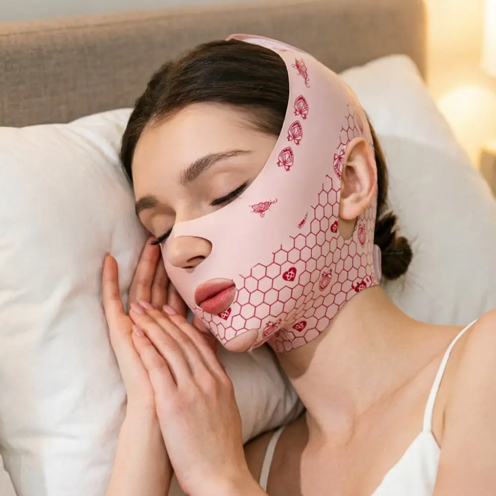 2-Pack (Washable) - Full-Face Contour Mask with Straps, V-shaped Face Slimming Belt, Beauty Face Shaping Sleeping Mask Reduce Double Chin , Breathable ice silk Lifting BandageStrap Tight Compresses to Shape The Jawline, Also Has Skincare Function Facial