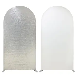 Silver Sequin Arch Backdrop Covers 6.56FT Wedding Arch Fitted Spandex Backdrop Stand  Covers for Birthday Party Ceremony Baby Shower ,photography background Graduation Party Decor