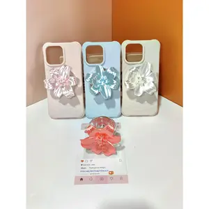 3D flower pattern cell phone grip, compatible with MagSafe adapter ring, includes magnetic ring grip and cell phone holder, cell phone smartphone wireless charging holder, easy installation, secure hold,