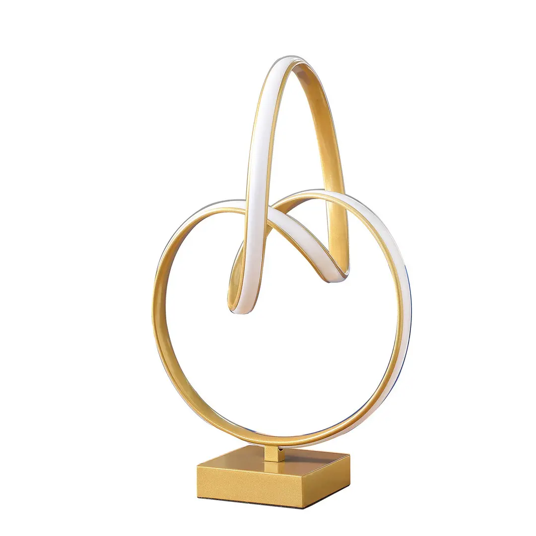 19" Modern Matte Gold Abstract Infinity Table Lamp - Metal Body Indoor Lighting with LED Strip, On/Off Switch for Home Improvement & Room Decor