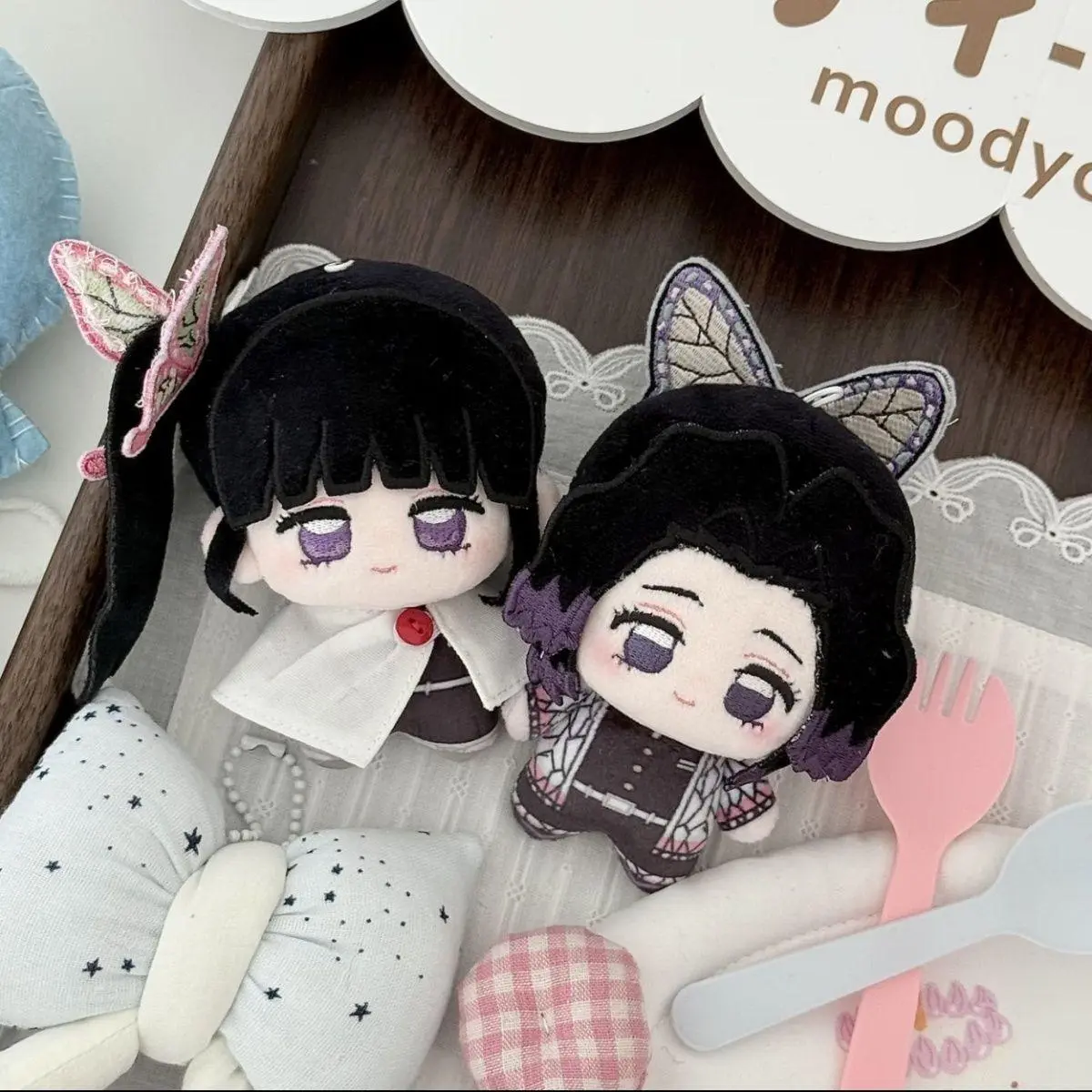 New Demon Slayer Anime 10cm Fluffy Stuffed Animal Keychain Figures - Tsuyuri Kanawo, Kochou Kanae, Kamado Tanjirou Cute Plush Doll Pendant Decor, Christmas Gift (Stress Relief Toy)