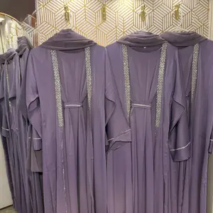Lavender Abaya with Embroidery Details - Elegant and Stylish Abaya for Women Featuring Delicate Thread Work