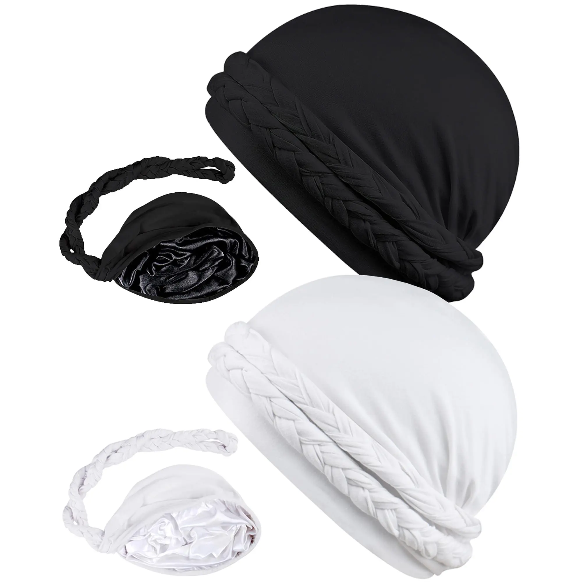 Silk Satin Lined Halo Turban - Vintage Twist Head Wraps for Men & Women, Durag & Stylish Sleeping Bonnets - Satin Turban Pre-Tie & Skull Cap