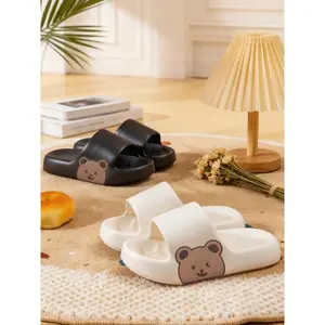 Women's Cartoon Bear Decorated Single Strap Indoor Outdoor Slippers, College Style Outdoor Eva Sandals, Comfortable Casual Shoes, Fashion Beach & Pool Flats(Sheets)