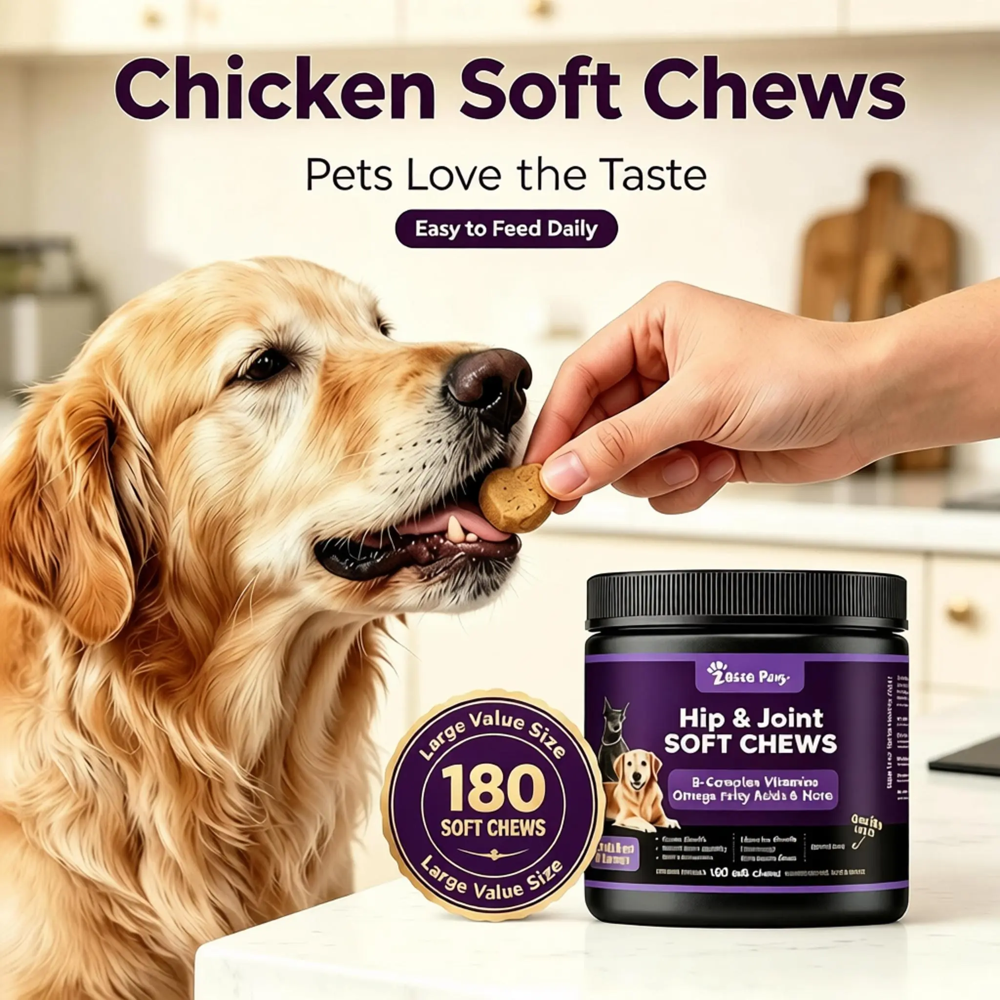 Dog Hip & Joint Mobility Bites, Natural Joint Health Supplements with Glucosamine & Chondroitin Sulfate, 180 Soft Chews