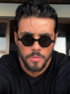 Men's Casual High-Quality Vintage Polygonal Geometric Frame Sunglasses, Lightweight Durable Fashion Accessory for All Seasons