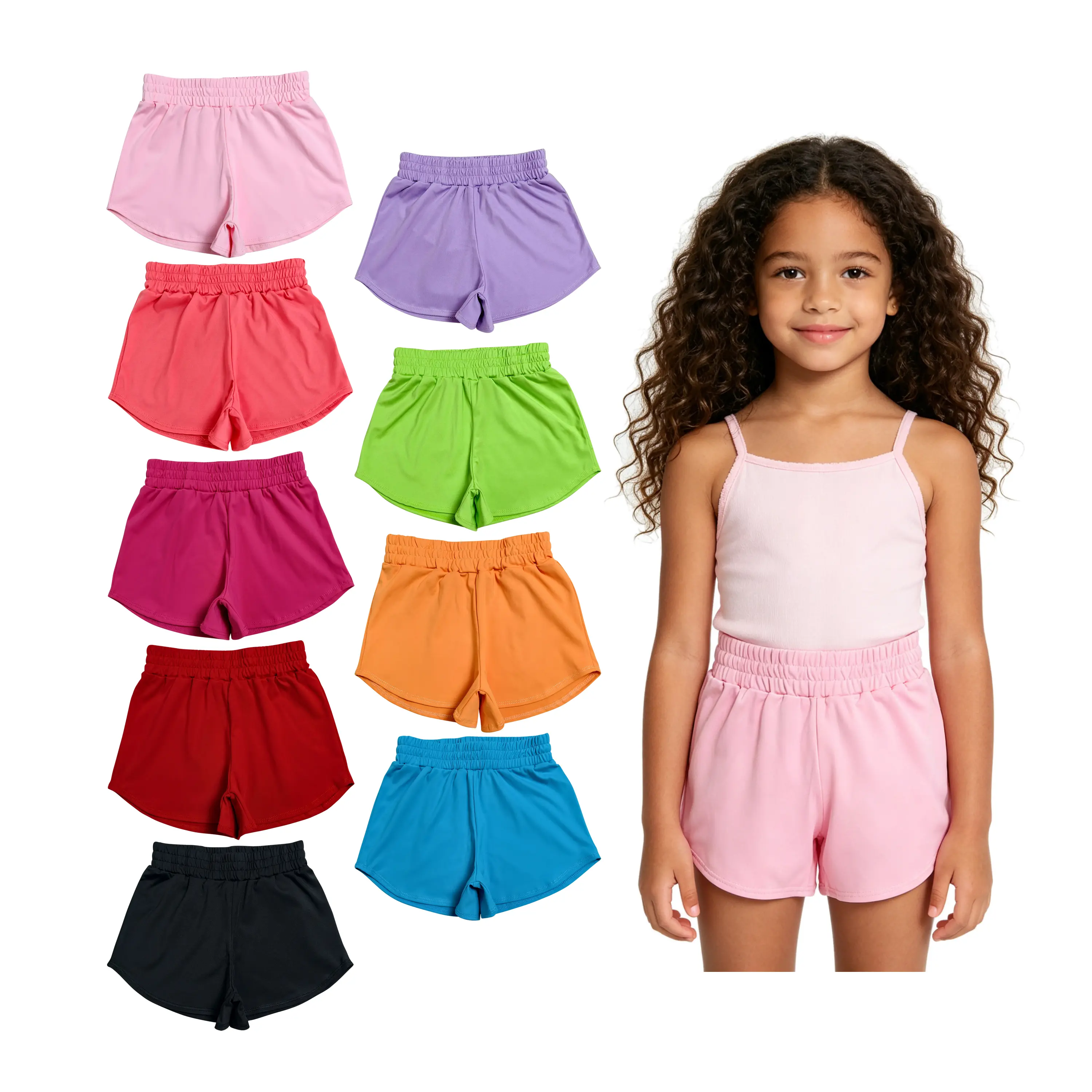 Kids Athletic Shorts - Elastic Waist Quick-Dry Running Shorts for Girls, Multiple Colors