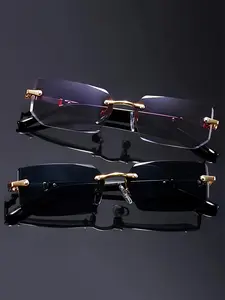 Unisex Frameless Fashion Glasses, Anti-Glare PC Lenses, Lightweight Plastic Frames, Ideal for Hiking Outdoor Sports, Durable Hinges Design, Trendy Beach Eyewear