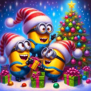 5D DIY Full Drill Round Diamond Painting - Diamond Art Kit Christmas Minion Mosaic, Canvas - DIY Decorative Painting, Home Wall Decor, Suitable for Halloween and Christmas, Birthday and Anniversary Gifts