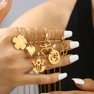 6pcs/set Limited Edition Puerto Rico Gold Necklace – Coquí, Frog Symbol, Heart & Hibiscus -Titanium Steel Pendants, Adjustable Fit