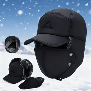 Unisex Winter Aviator Hat with Removable Visor Thick Warm Beanie for Skiing Skating Mountain Biking Windproof Ear Flaps Hand Washable High Quality Winter Hat Warm Headwear Ted 1 Count